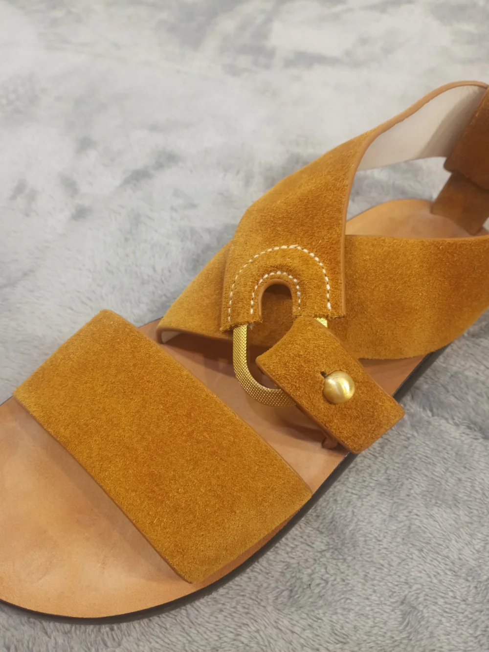 rag & bone Mustard Suede Crisscross Sandals with Gold Hardware Size 36.5